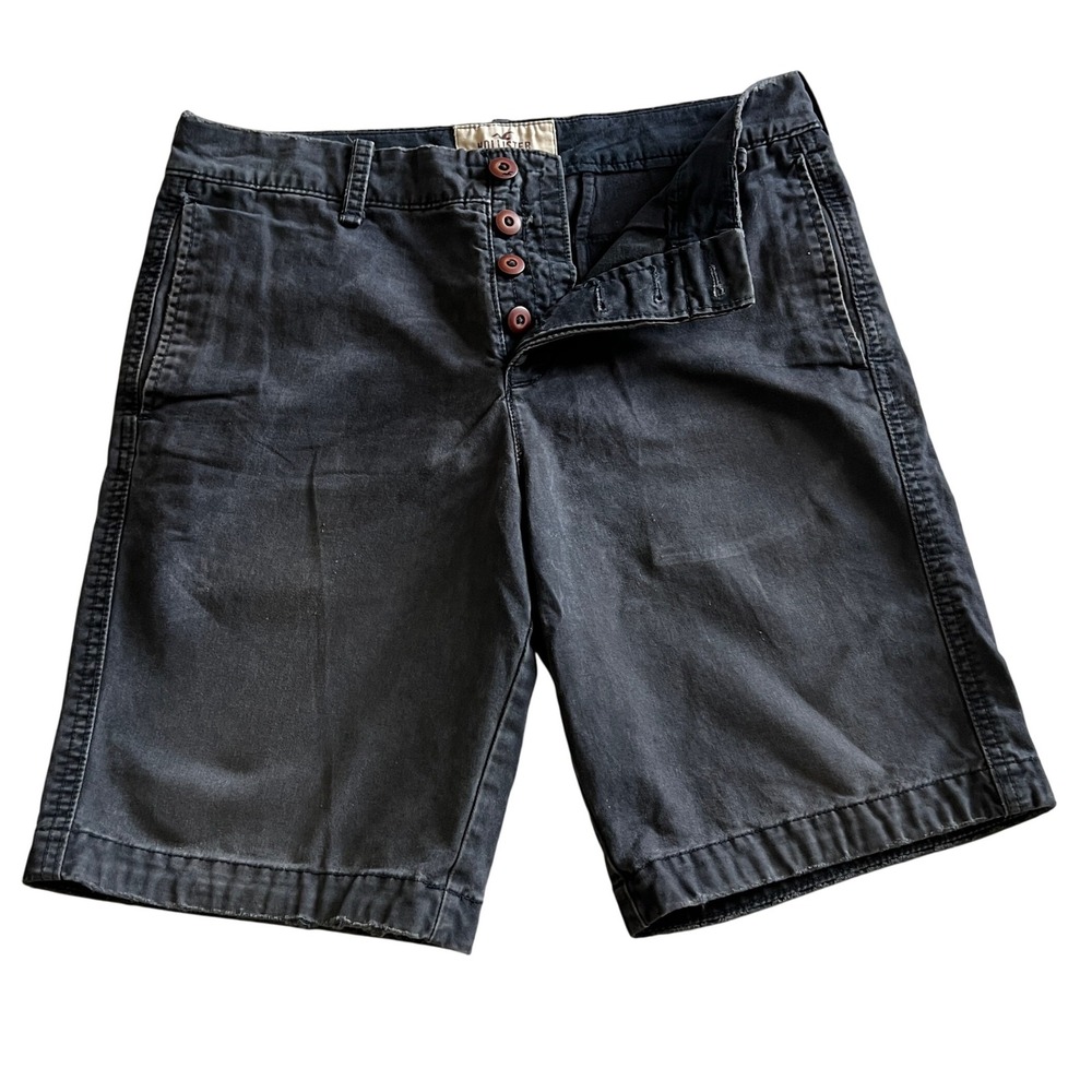Hollister Button Fly Shorts 31 Chino Casual Everyday Black‎ Y2K Chic Preppy Vtg